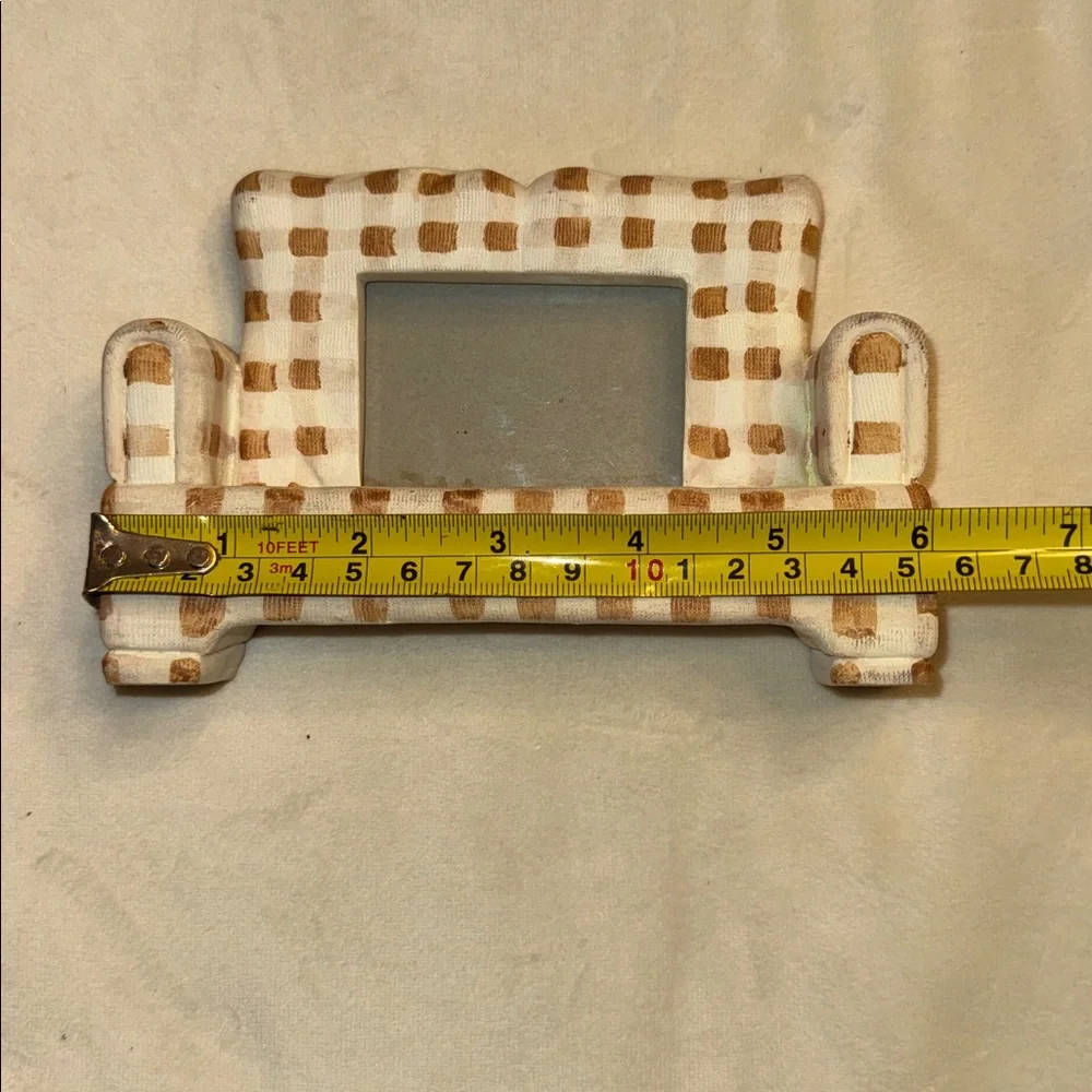 Vintage! Unique! White and Tan Checkered Mini Sofa Photo Frame